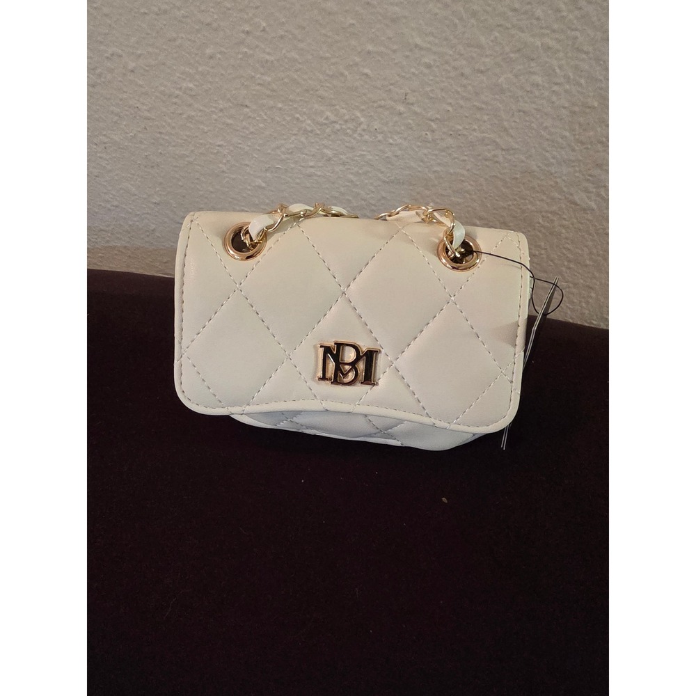 Badgley Mischka Quilted Micro Crossbody Bag Ivory Gold Hardware Mini Bag NEW